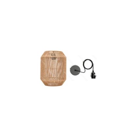 Suspension E27 en corde avec finition bois naturel (ampoule non incluse) – Lampe décorative tressée à la main