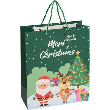 Verspielte Weihnachtsmann-Geschenktüte, mittlere Größe - Grün (1/5)
