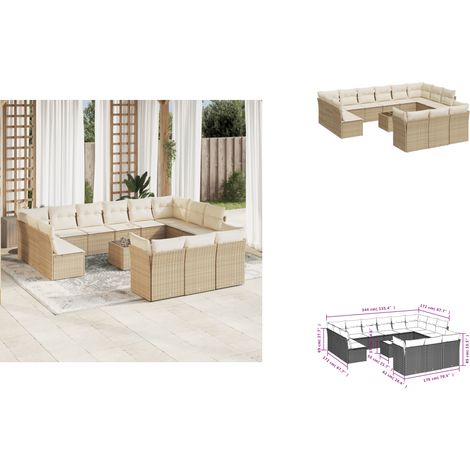 Salon de jardin avec coussins 14 pcs beige résine tressée - Ensemble Salon De Jardin - Mobilier De Jardin - Canapé D'extérieur - Résine Tressée - Rotin Synthétique (1/3)