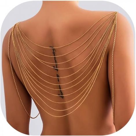 Chaîne d'épaule à pompons multicouches – Bijou sexy pour festivals et raves, accessoire de dos pour bikini d'été et fond de robe de mariée. (1/5)