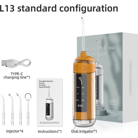 Hydropulseur dentaire sans fil – 4 modes de nettoyage – 4 buses interchangeables – IPX7 étanche – Pression d'eau 30-140 psi – Autonomie 25-50 jours