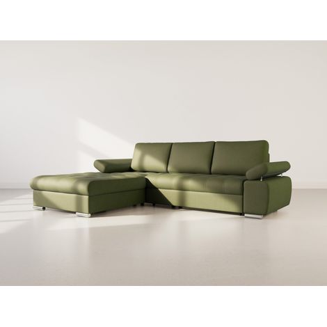 Bianca - canapé d'angle gauche 4 places convertible avec coffre en tissu texturé - vert (1/5)