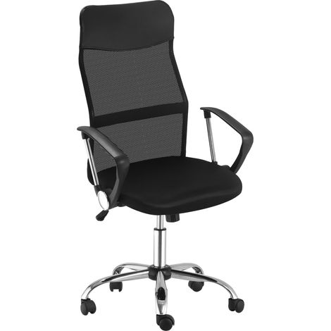 Silla de Oficina Ergonómica, Altura Regulable, Respaldo Ajustable con Función Balancín y Reposacabezas, Espuma y Malla, Negro (1/5)