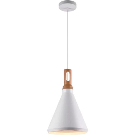 Lampadario da soffitto a sospensione con attacco E27 (lampadina non inclusa) moderno industriale a forma di cono Bianco 25x27 cm