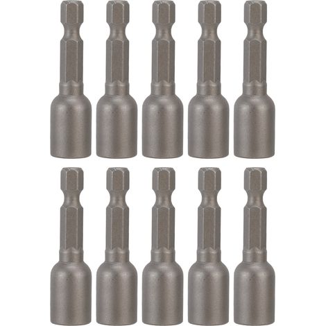 Lot de 10 embouts de vissage hexagonaux magnétiques M8x48mm à douille pour perceuse à percussion, queue 1/4 pouce, gris (1/5)