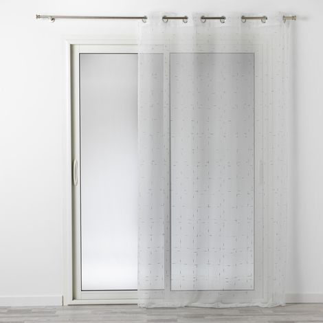 Voilage à oeillets avec fil métallisé - 140 x 240 cm - Dixie - Blanc et argenté - Livraison gratuite (1/3)
