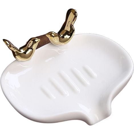 Porte-Savon en céramique pour Douche Plateau égouttoir pour éponge Jolie coupelle à savon design oiseau Pour le comptoir de cuisine, vanité, maison, dortoir, appartement, invités (1/5)