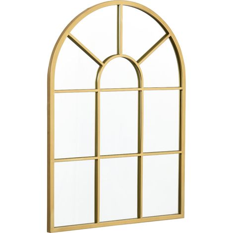 Espejo de pared 70 x 50 cm, espejo de ventana, espejo de pasillo con marco de metal, espejo colgante, espejo decorativo, espejo de cuerpo entero, dorado