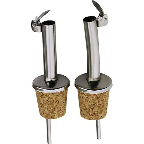 Lot de 10 becs verseurs en inox avec bouchons en liège rabattables – verseurs pour bouteille d’huile, vinaigre, sirop, café, vin et autres boissons (1/4)