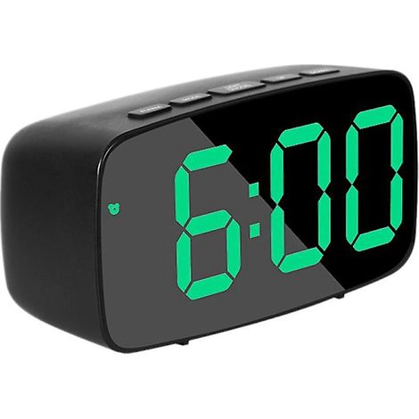 KLVGTIFS PU - Réveil numérique intelligent de chevet, horloge de bureau USB de voyage à LED verte avec affichage 12/24h, date, température et fonction sneeping, noir et vert.
