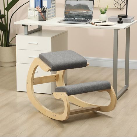 CHICFURN Silla ergonómica de rodillas 54,5 x 85 x 54 cm de madera gris para teletrabajo (1/5)