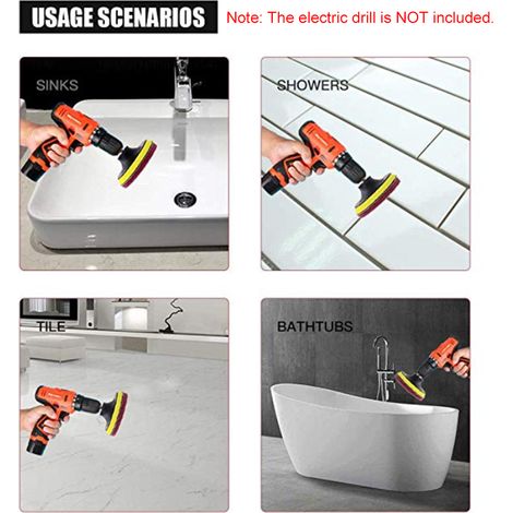Kit de limpieza y fregado de 11 piezas que incluye estropajos adhesivos de 10 cm (4 pulgadas) compatibles con taladro eléctrico para limpiar alfombras, ventanas y coches. (1/5)