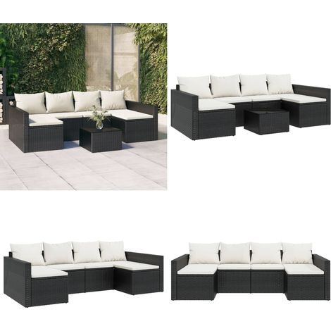 2-tlg. Garten-Lounge-Set mit Kissen Schwarz Poly Rattan - Gartengeräte - Loungemöbel - Gartenloungeset - Rattan Möbel - Außenbereich - Home & Living
