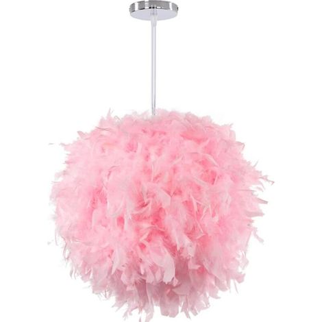 Pinkfarbene Feder-Pendelleuchte – Moderner kugelförmiger Kronleuchter 30 cm – E27 Deckenleuchte, hängende Dekoration (Pink)
