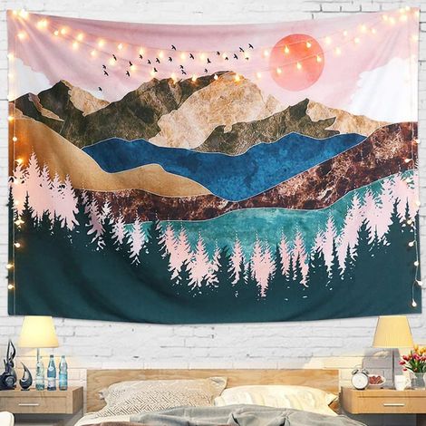 Mountain Tapestry Forest Tree Tapestry Sunset Tapestry Nature Landscape Tapestry Wall Hanging for Room (1/5)