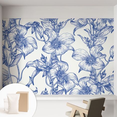 Tapete Dekorative Vliestapete mit Klebe für Wand - Mustertapete - moderne Einrichtung - für Büro Blumige Zweige 152x104 cm (1/5)