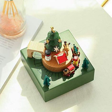 Boîte à musique en bois en forme de train de Noël, boîte à musique Château dans le ciel, un cadeau d'anniversaire pour les petits amis et les petites amies. (1/3)