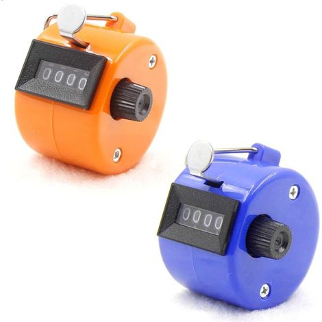 Compteur Manuel 4 Chiffres Lot de 2 Compteur Mécanique sans Batterie Orange et Bleu, 4,3 cm x 4,3 cm x 5,2 cm, 29g,Tours/Sport/Entraîneur/école/événement,Petit et Facile à Transporter