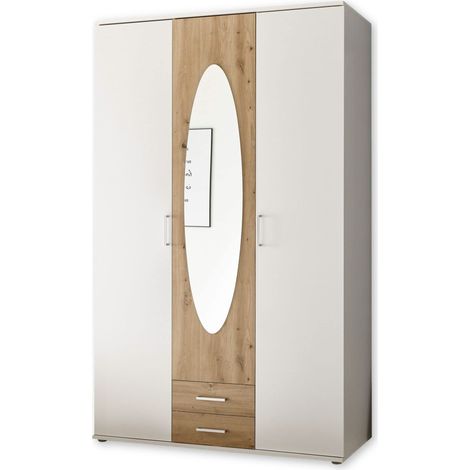 Miroir Blanche-Aspect Artisanal-Armoire Polyvalente à 3 Portes pour Votre Chambre à Coucher, Bois d'ingénierie, Blanc/chêne Artisan, 120 x 195 x 55 cm (1/5)