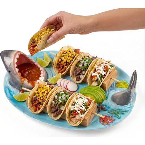 Assiette À Sushi En Céramique - Forme De Requin Avec Récipient À Sauce Intégré - Compatible Micro-ondes Four Lave-vaisselle - Lot De 1 (1/5)