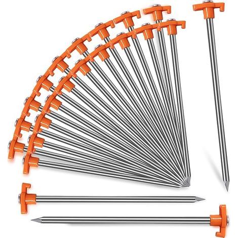 Piquets De Tente - Acier Galvanisé 247 mm × 5 mm - Pour Toiles De Camping, Auvents Et Bâches - Lot De 20 (1/3)
