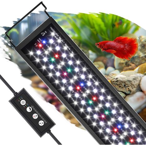 Éclairage Aquarium, Rampe LED Aquarium, neon eclairage avec contrôleur, 3 modes avec minuteur, 9 couleurs, 10 luminosité, supports extensibles, 16W pour réservoir d'eau douce 30-45CM (20W) (1/5)