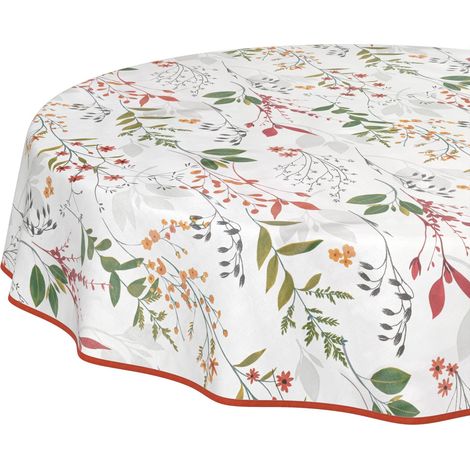 Nappe en Toile cirée Lavable, Facile d'entretien, imperméable, Effet Lotus, pour Table de Jardin, Naturelle, Ronde, 140 cm, avec Ourlet (bordée) (1/5)