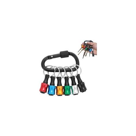 Porte-Embouts Magnétiques 6 Pièces 1/4" Hexagonal, Embouts en Aluminium, Mousqueton Noir, pour Perceuse sans Fil