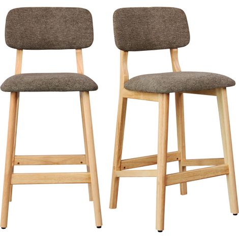 CLIFF-Tabouret de bar en bois naturel et Tissu Trendy Taupe (x2) (1/5)