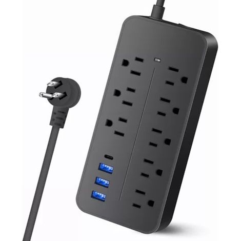 Multiprise à 8 prises américaines avec interrupteur indépendant et ports USB pour la maison, le bureau ou la chambre d'étudiant (1/5)