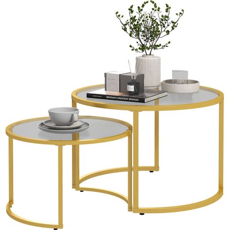 Lot de 2 tables gigognes FANNY verre et doré (1/5)