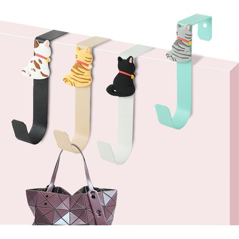 4 Pièces Porte Manteau pour Porte, Crochet Porte, Porte Manteau Porte à Motif de Chat, Universel Patere Porte, Crochet de Porte pour Les Portes, Tiroirs, Armoires et Chambres à Coucher (1/5)