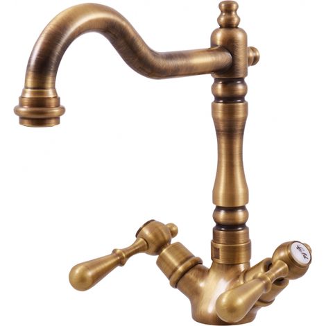 Mélangeur lavabo rétro ROMANTIQUE avec pop-up en laiton bronze (1/4)
