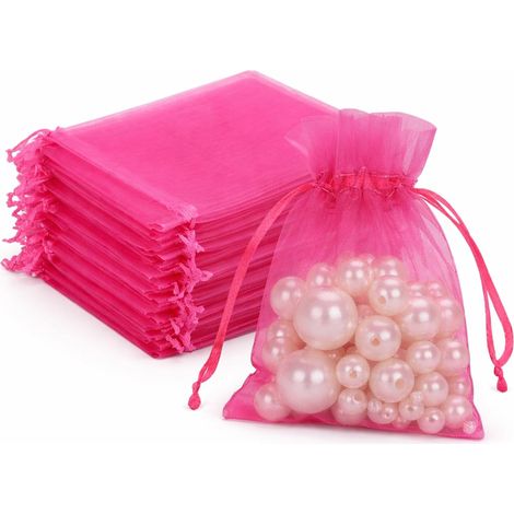 50PCS Sacs Organza,Sachets Pochettes Cadeau en Organza 7 x 9 cm Sac à Bijoux,Sachets pour Lavande pour Bijoux Cadeaux Bonbons Marriage-Rose Rouge (1/5)