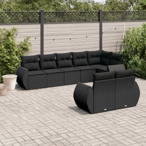 Set de sofás de jardín 8 piezas y cojines ratán sintético negro vidaXL (1/5)