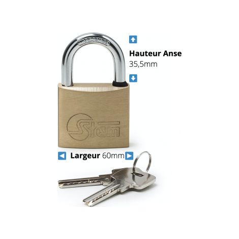 Cadenas en laiton STEM avec anse Largeur 60mm Hauteur 35,5mm (1/2)