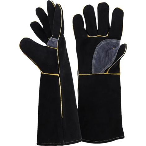 Gants résistants au feu et à la chaleur extrêmes, cuir avec coutures en kevlar, parfaits pour cheminée, poêle, four, grill, soudage, barbecue, mig, support à marmite, traitement des animaux(14 p (1/5)