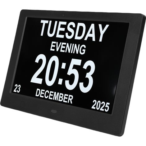 Horloge numérique calendrier écran 8 pouces grand affichage date heure rappels luminosité réglable jour nuit télécommande pose bureau ou murale format 16:10 (1/5)