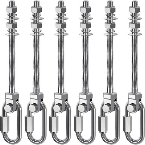 6pcs Crochet de Hamac, M10 x 180mm Accroche de Balançoire Fixation Fauteuil Suspendu Pivot Ensemble Support Fixation Plafond/Poutre pour Corde Yoga/Cerceau Aérien/Sac Frappe/Sac Sable,1500lbs