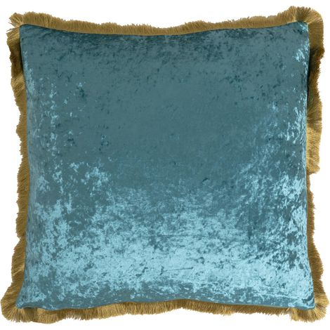 Cannes Bleu pétrole Bleu/doré 55 x 55 cm Housse Amovible avec Fermeture éclair avec Bords à Franges Coussin décoratif avec Rembourrage Coussin décoratif Coussin de canapé (1/5)