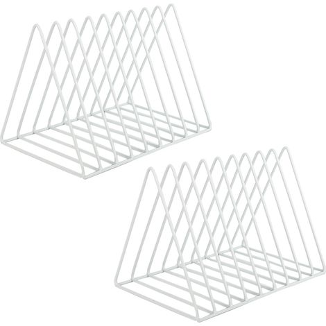 Lot de porte-disques et porte-revues en métal blanc, organiseur triangulaire pour vinyles, livres, magazines et documents, rangement décoratif pour maison et bureau (1/5)