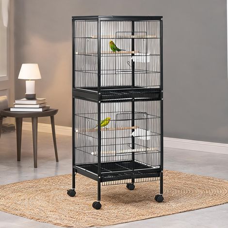 Cage pour oiseaux preto en aço e Madeira 51,5 x 50 x 140 cm (1/5)