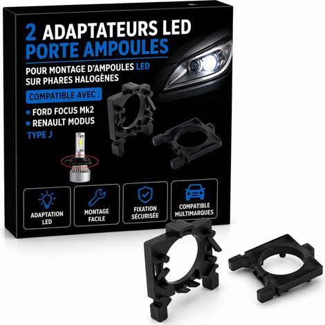 2 Adaptateurs LED Porte Ampoules Ford Focus Mk2, Renault Modus - Type J (1/5)