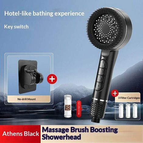 (Ensemble noir 2 pièces) Pommeau de douche multifonction à 4 modes de pression, réglable, avec large jet et fonction massage, accessoire de salle de bain (1/5)