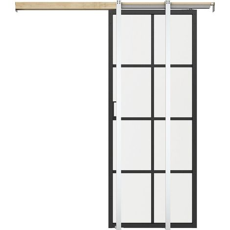 Porte coulissante avec système à galandage en aluminium et verre trempé dépoli - H205 x L93 cm - WILDEN II