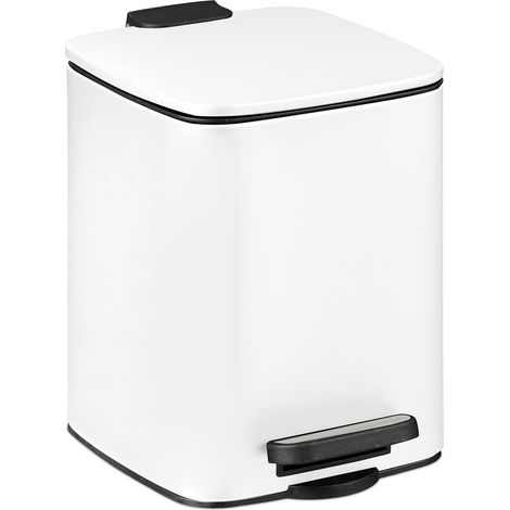 Poubelle de Salle de Bain, 6 litres, avec pédale, Seau intérieur, métal et Plastique, Blanche (1/5)