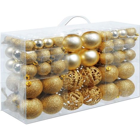 Confezione 100 Palline di Natale Colore Gold, Palle di Natale Diametro 3/4/6 cm, Addobbi E Decorazioni per Albero di Natale, Colore Oro (1/4)