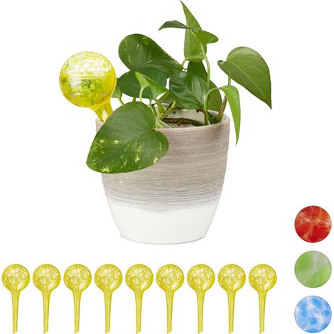 Sfere per Irrigazione, Set da 10, per Piante e Fiori, Irrigatori per Ufficio Vacanza, Ø 6cm, in Vetro, Giallo