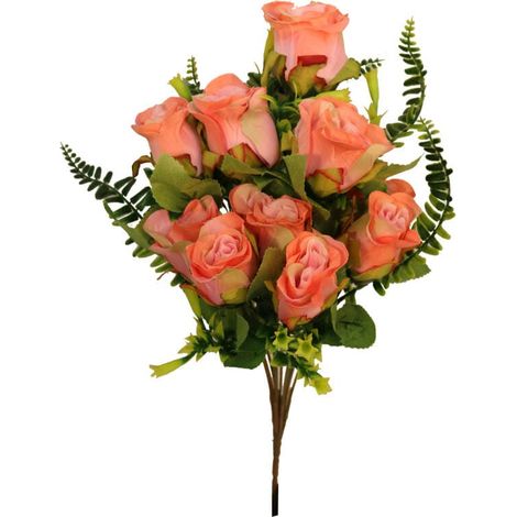 Bouquet artificiale di 10 rose arancioni con felci - Decorazione per interni, 40 cm (1/3)