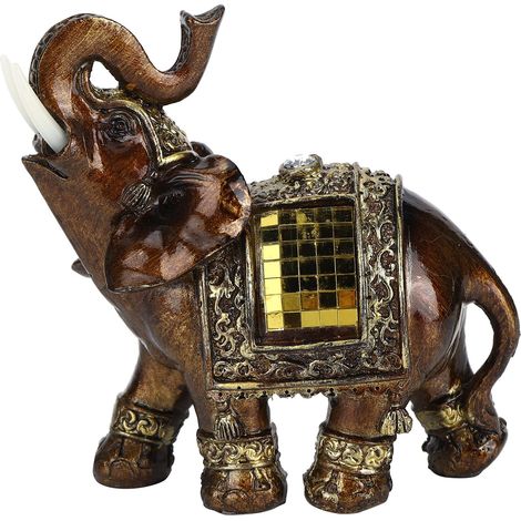 Petites figurines artisanales d'éléphant en résine, décorations porte-bonheur pour maison, statuettes artistiques. (1/5)